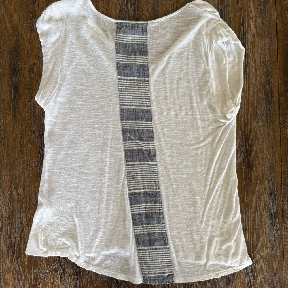 Le Sample Women's White Top with Blue/Gray Stripe Size M - Picture 2 of 7